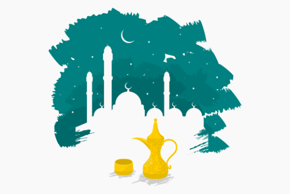 Download Arab Coffee on Brushed Mosque Silhouette - Arab Collection